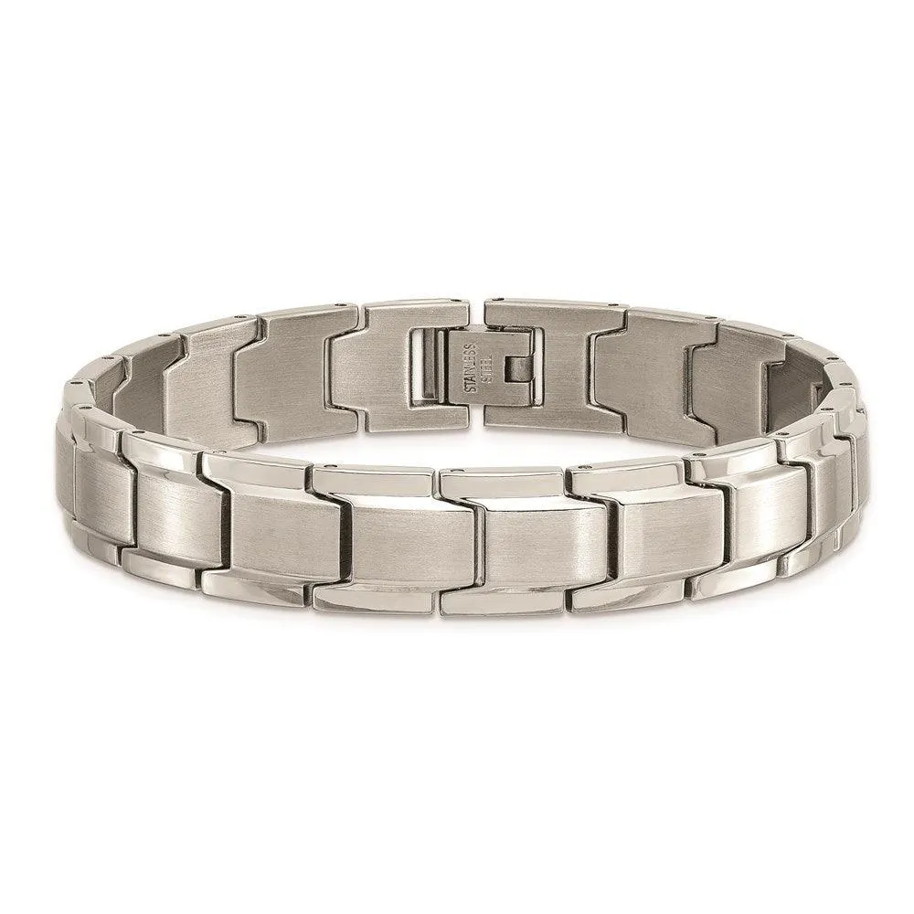 Chisel Jewelry Stainless Steel Brushed and Polished 8.25in Link Bracelet