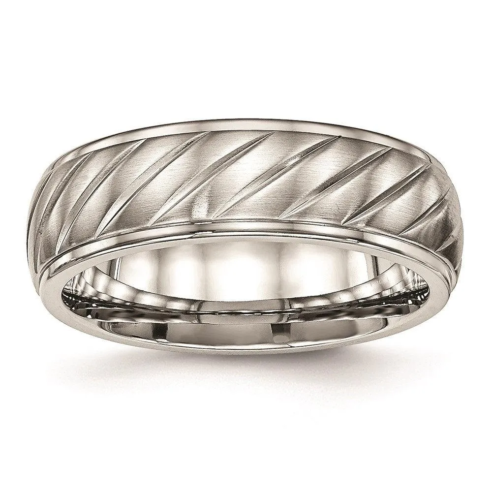 Chisel Jewelry Stainless Steel Brushed and Polished Grooved Ring