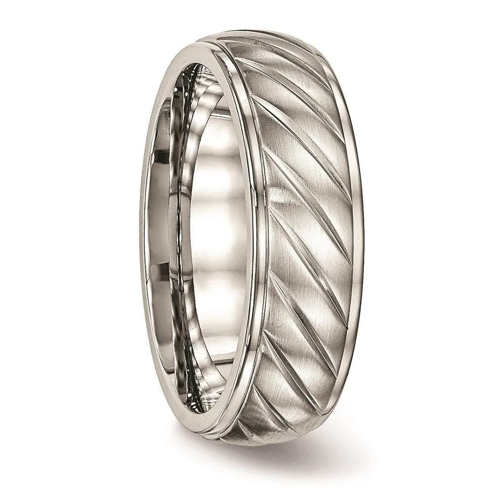 Chisel Jewelry Stainless Steel Brushed and Polished Grooved Ring