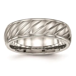Chisel Jewelry Stainless Steel Brushed and Polished Grooved Ring