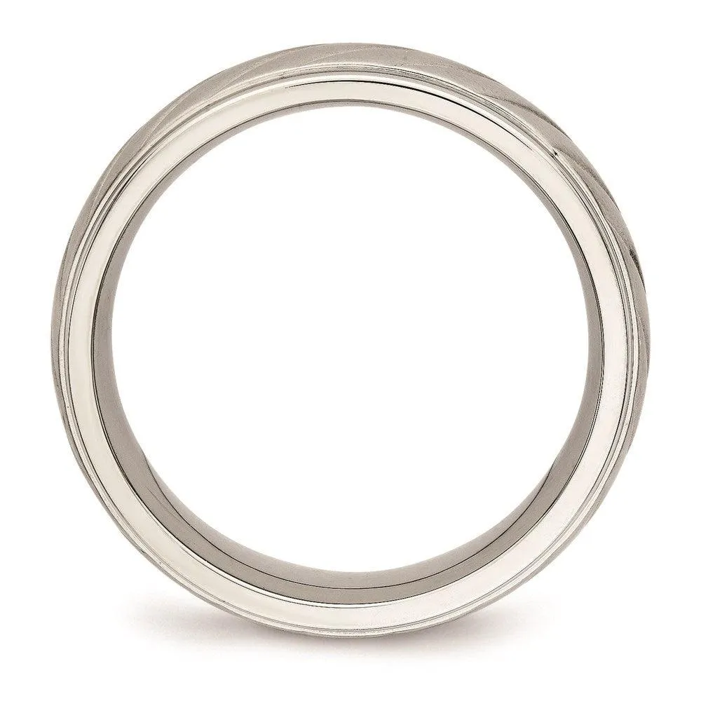 Chisel Jewelry Stainless Steel Brushed and Polished Grooved Ring