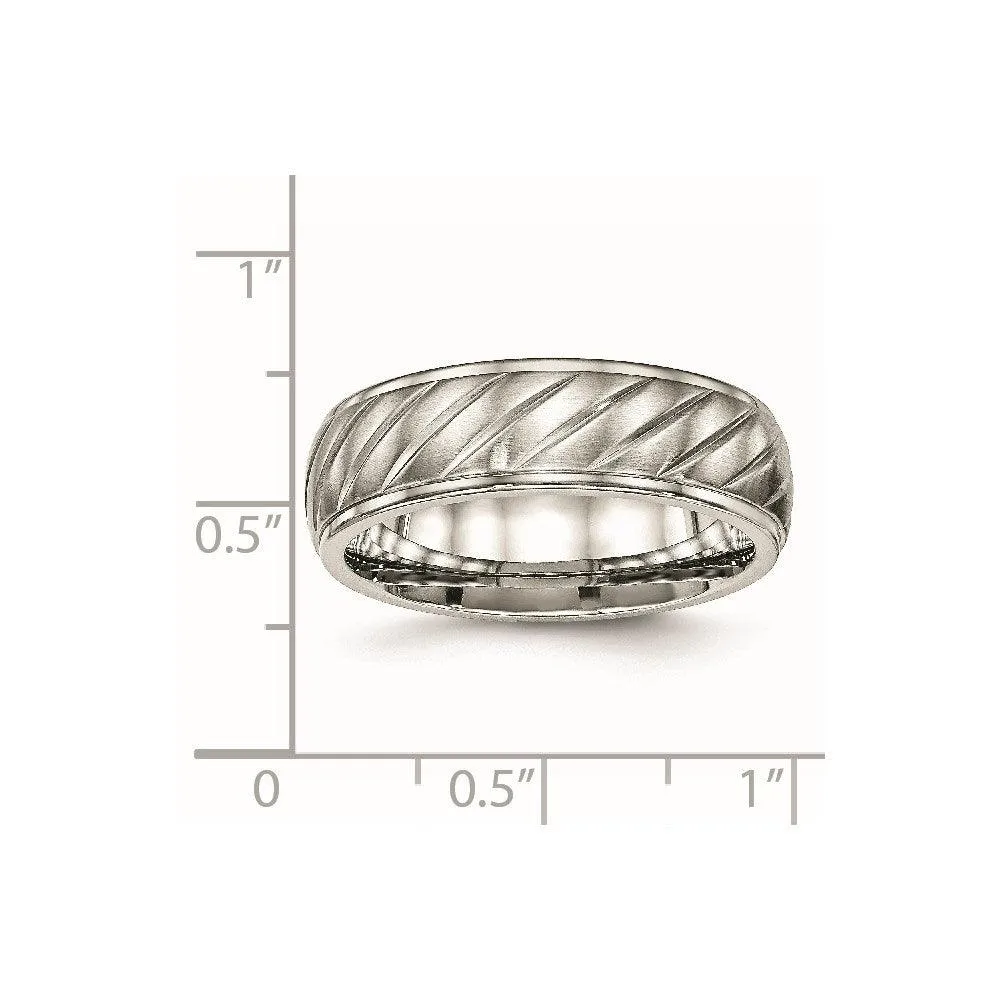 Chisel Jewelry Stainless Steel Brushed and Polished Grooved Ring