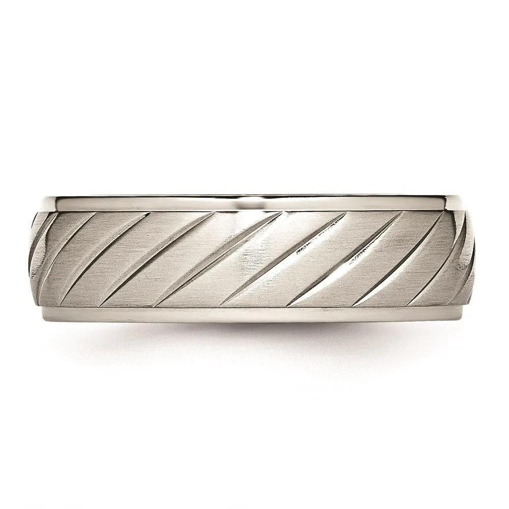 Chisel Jewelry Stainless Steel Brushed and Polished Grooved Ring