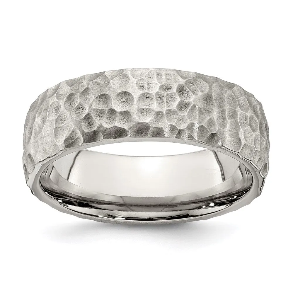Chisel Jewelry Stainless Steel Brushed and Polished Hammered 7.5mm Band | SR672