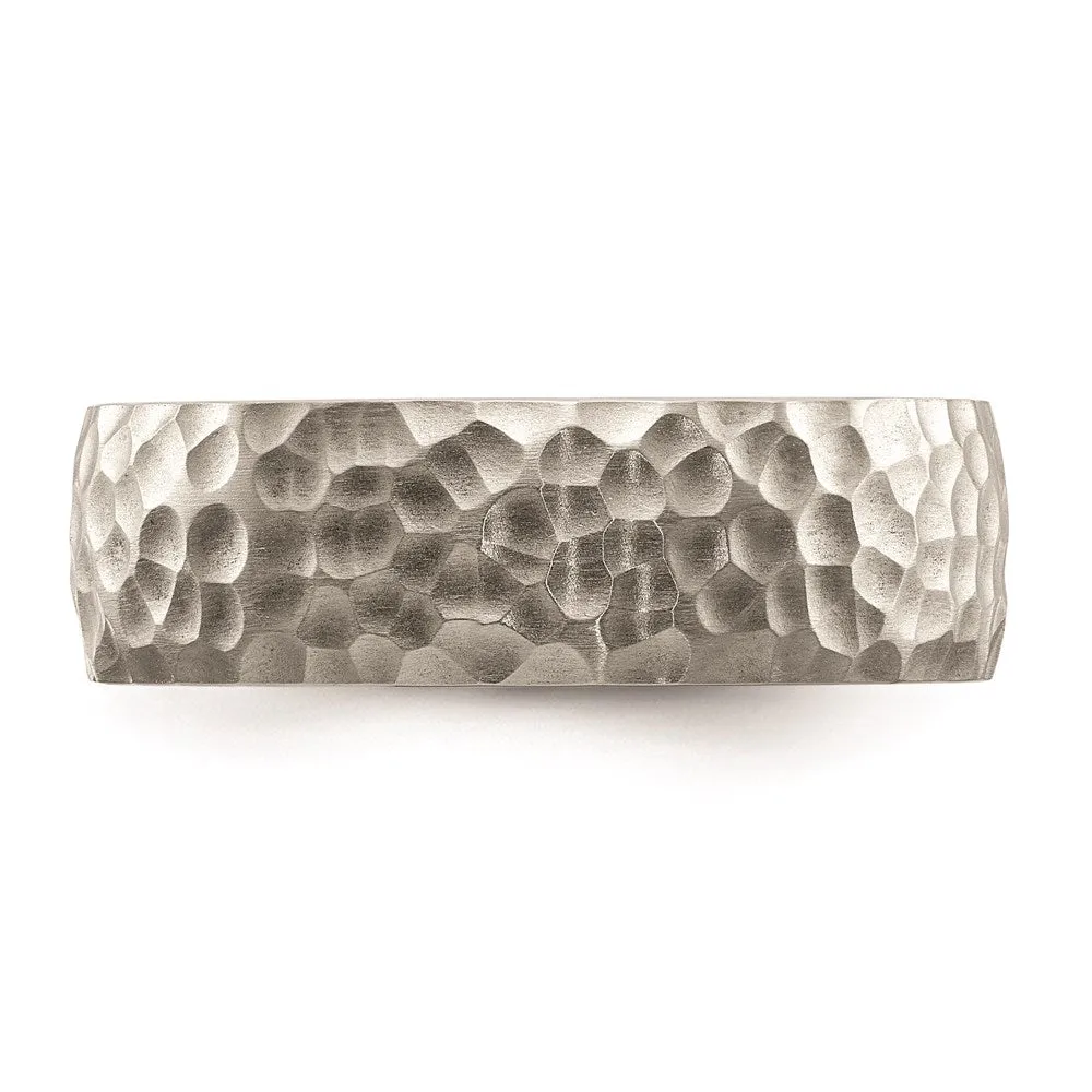 Chisel Jewelry Stainless Steel Brushed and Polished Hammered 7.5mm Band | SR672