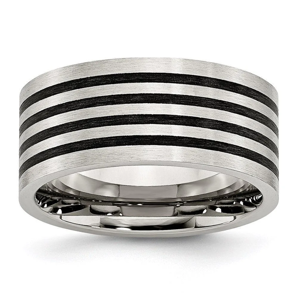 Chisel Jewelry Stainless Steel Brushed Black Rubber 10.00mm Ring