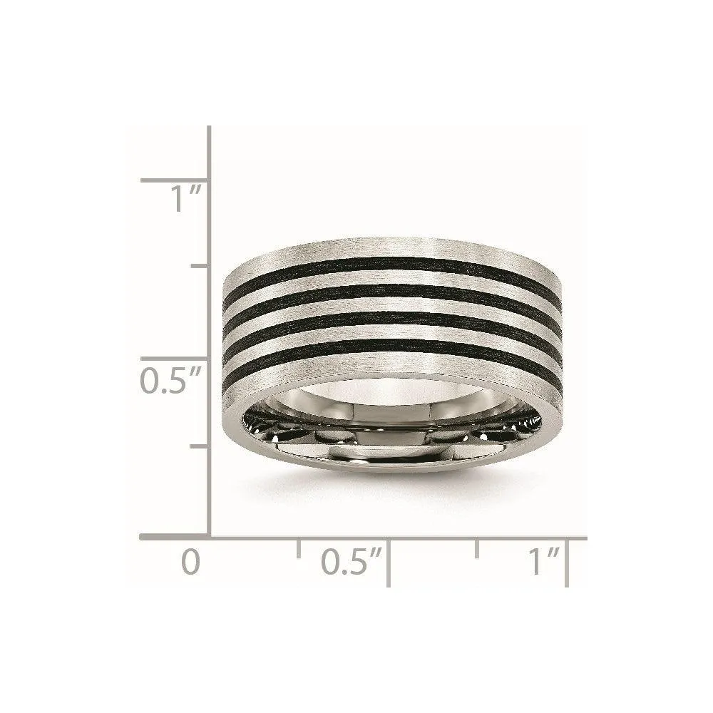 Chisel Jewelry Stainless Steel Brushed Black Rubber 10.00mm Ring