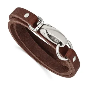 Chisel Jewelry Stainless Steel Dark Brown Leather Wrap Bracelet