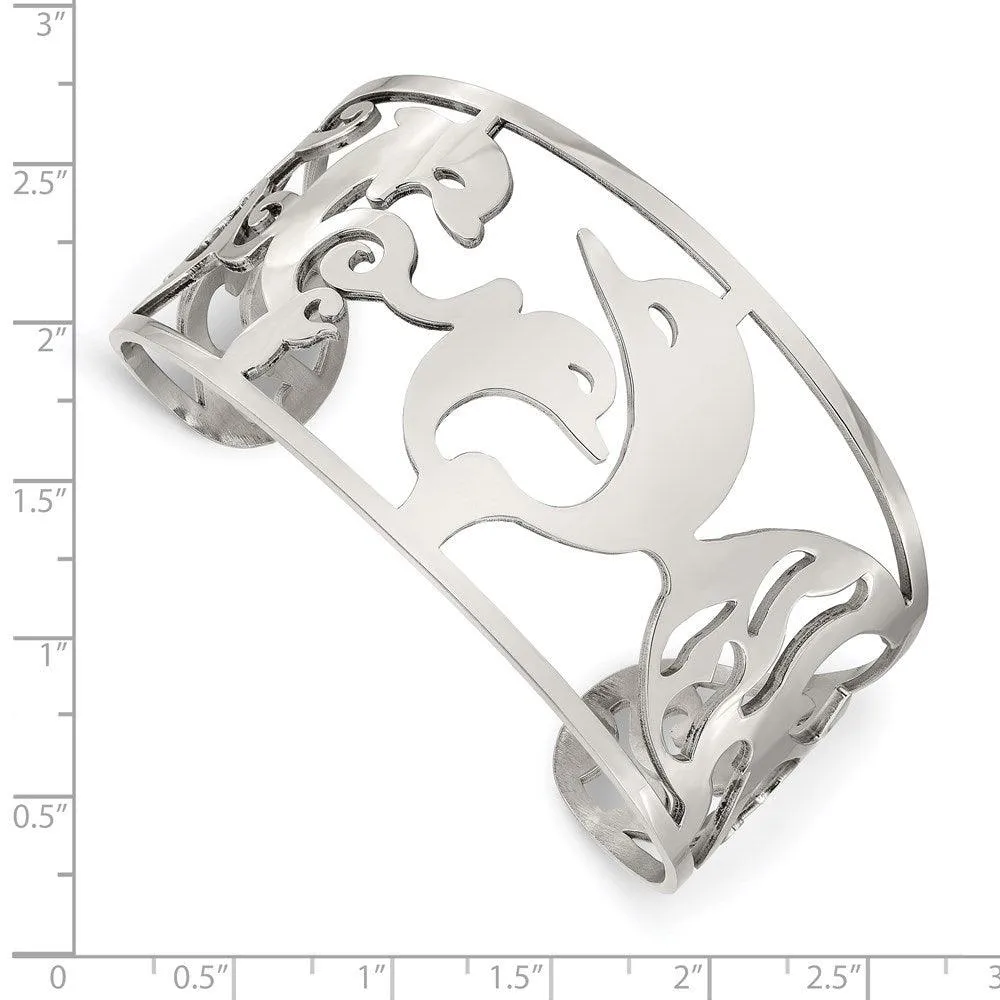 Chisel Jewelry Stainless Steel Dolphins Cuff Bangle