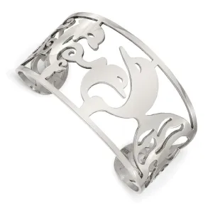 Chisel Jewelry Stainless Steel Dolphins Cuff Bangle