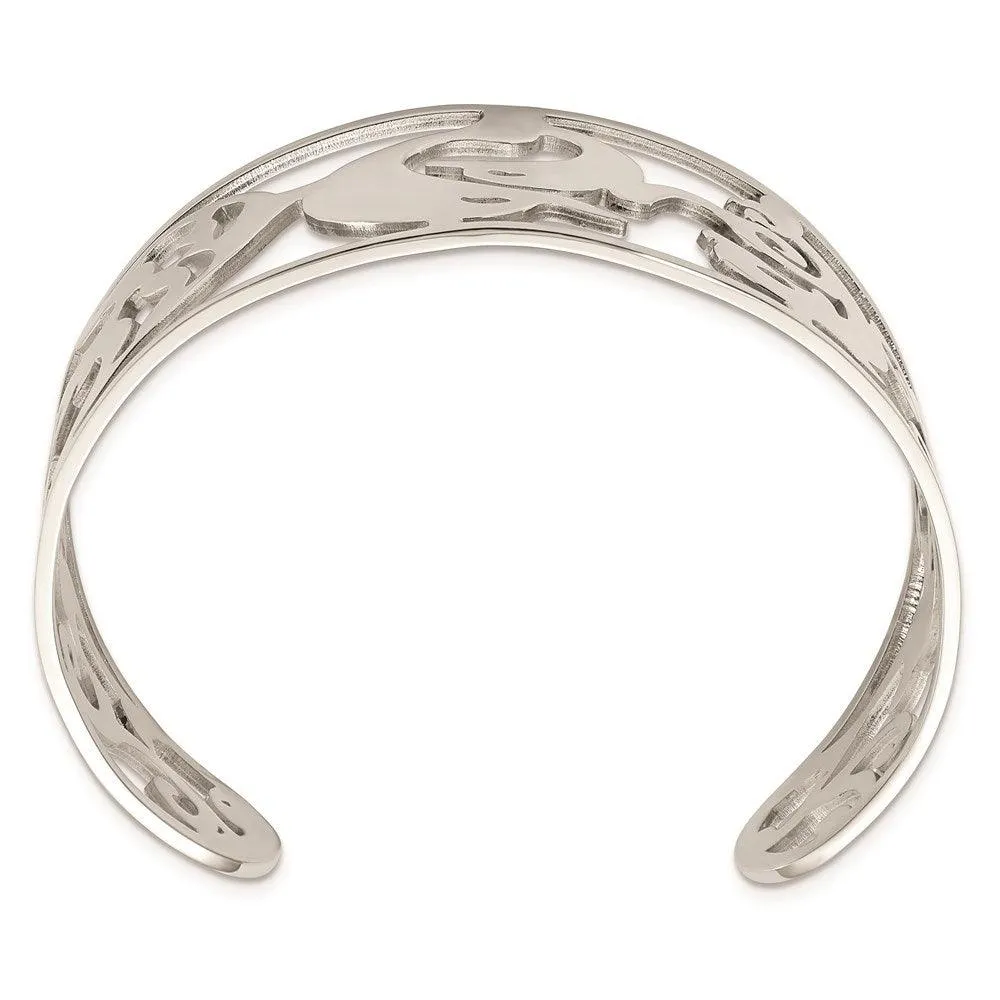 Chisel Jewelry Stainless Steel Dolphins Cuff Bangle