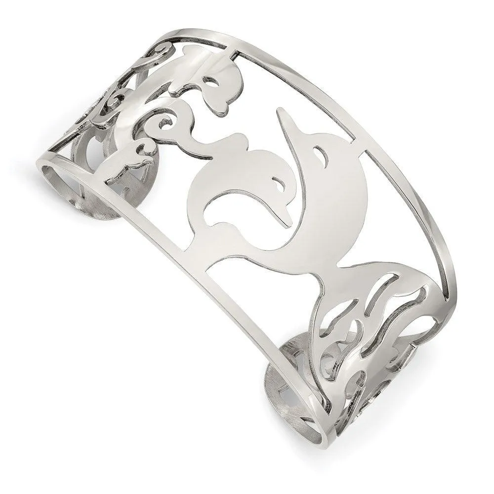 Chisel Jewelry Stainless Steel Dolphins Cuff Bangle