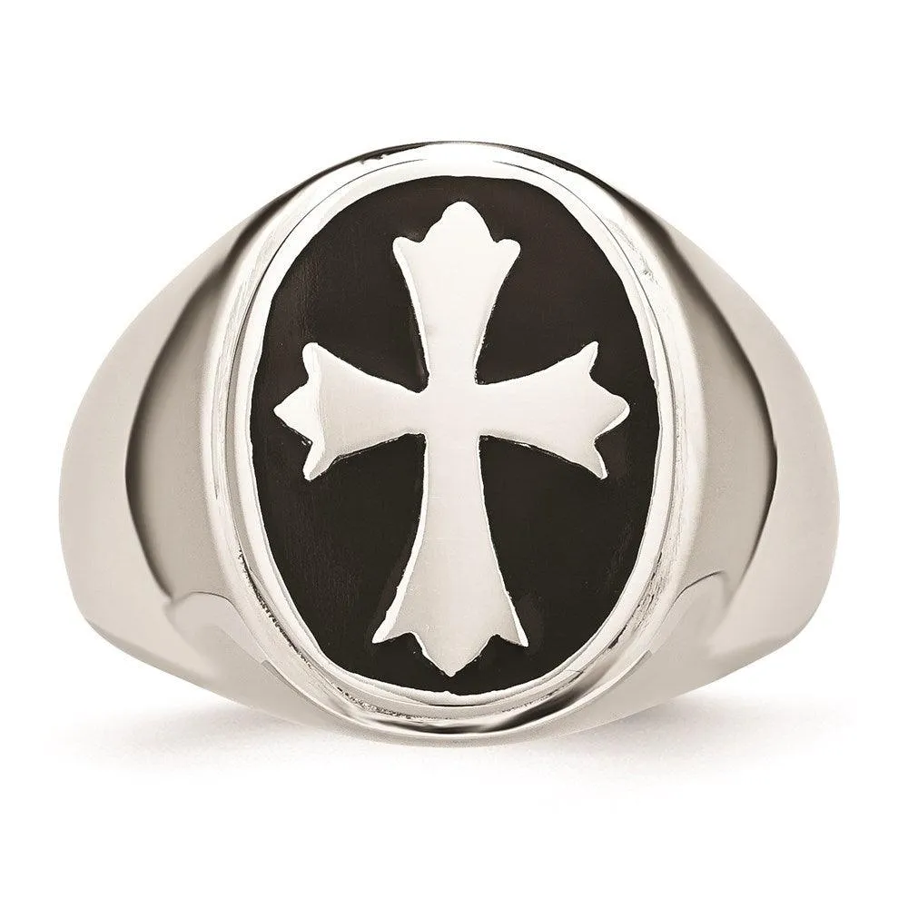 Chisel Jewelry Stainless Steel Enameled Cross Polished Ring