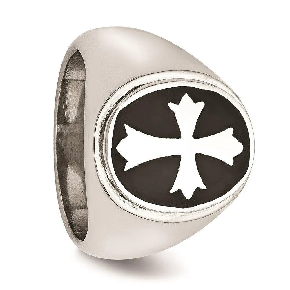 Chisel Jewelry Stainless Steel Enameled Cross Polished Ring