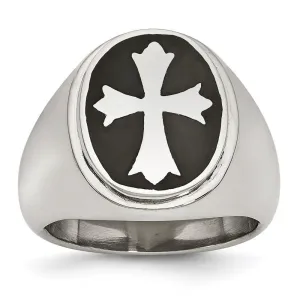 Chisel Jewelry Stainless Steel Enameled Cross Polished Ring