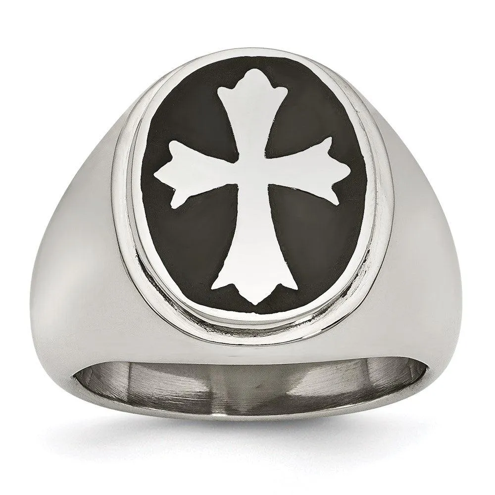 Chisel Jewelry Stainless Steel Enameled Cross Polished Ring