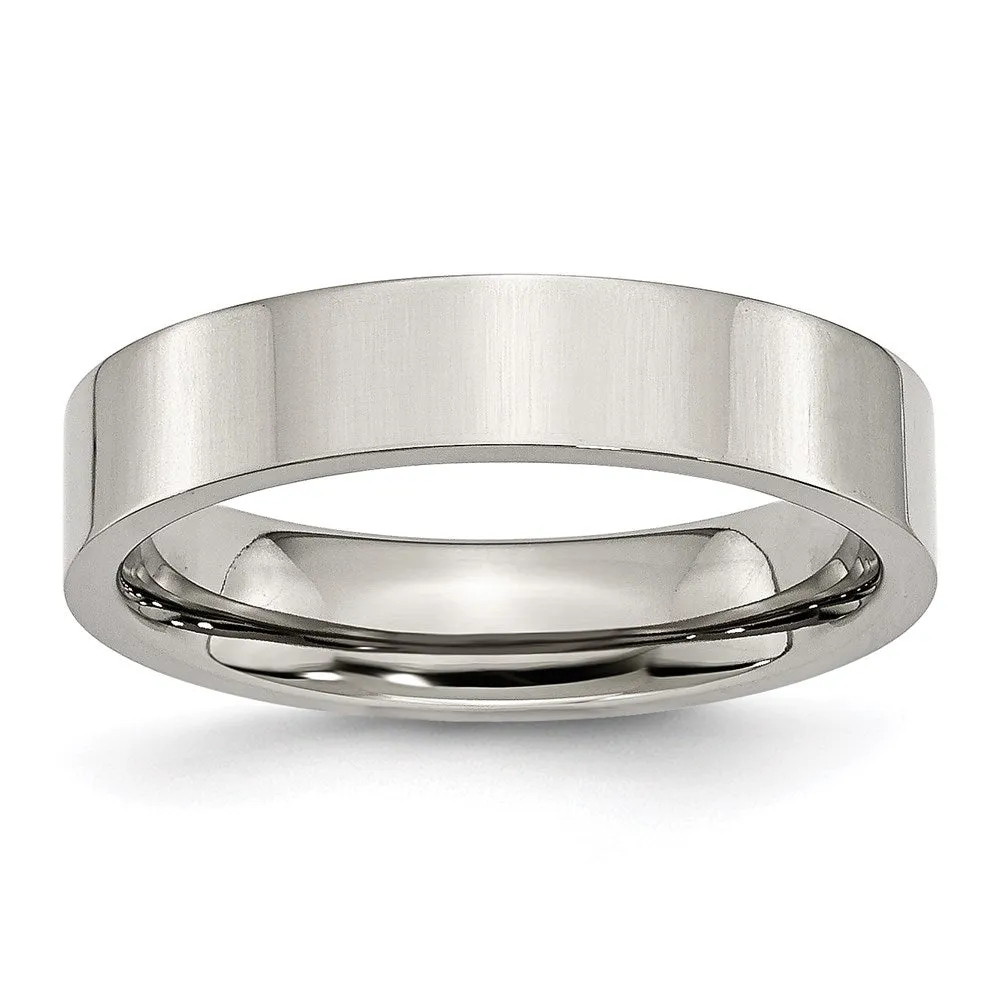 Chisel Jewelry Stainless Steel Flat 5mm Polished Band | SR7