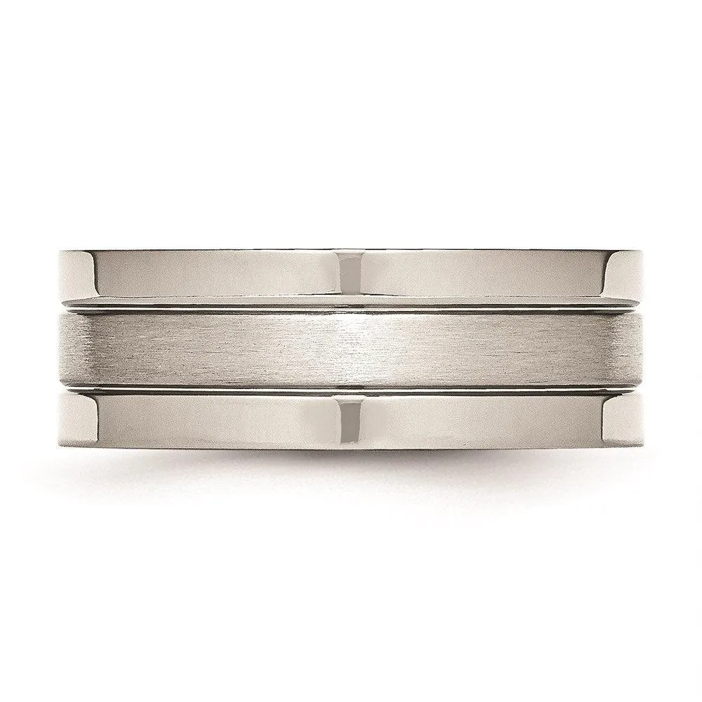 Chisel Jewelry Stainless Steel Grooved 8mm Satin and Polished Band
