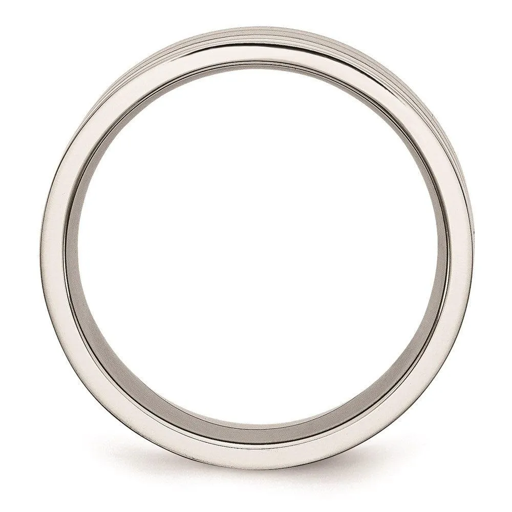 Chisel Jewelry Stainless Steel Grooved 8mm Satin and Polished Band