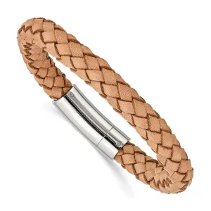 Chisel Jewelry Stainless Steel Light Tan Leather 8.5in Bracelet