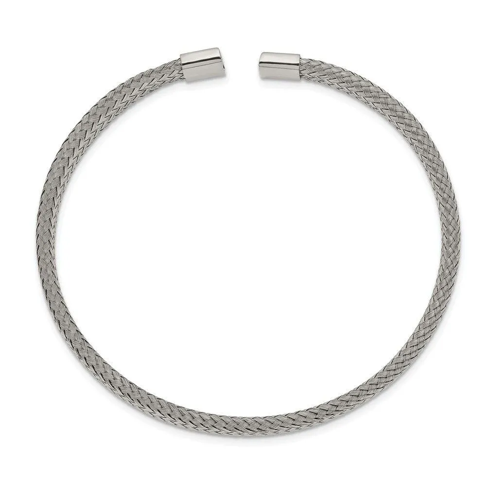 Chisel Jewelry Stainless Steel Polished 6.00mm Mesh Wire Cuff Bangle