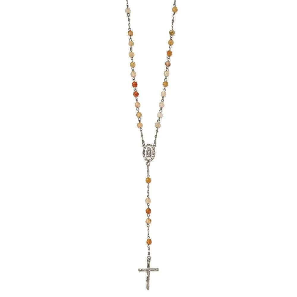 Chisel Jewelry Stainless Steel Polished Agate Rosary