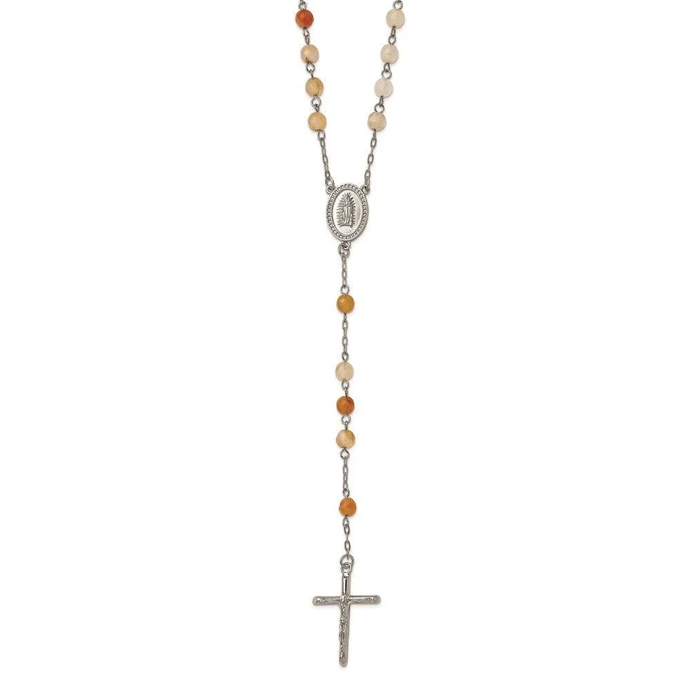 Chisel Jewelry Stainless Steel Polished Agate Rosary