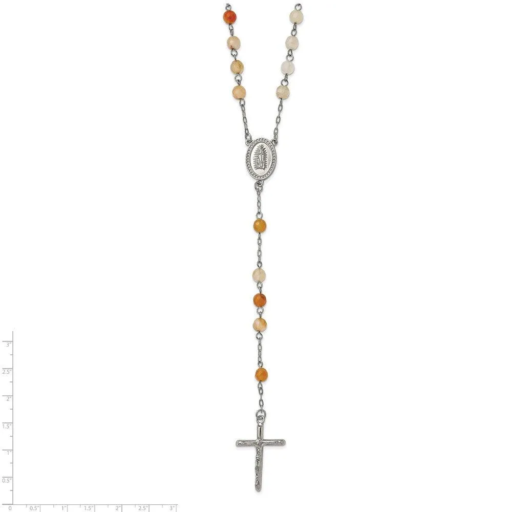 Chisel Jewelry Stainless Steel Polished Agate Rosary