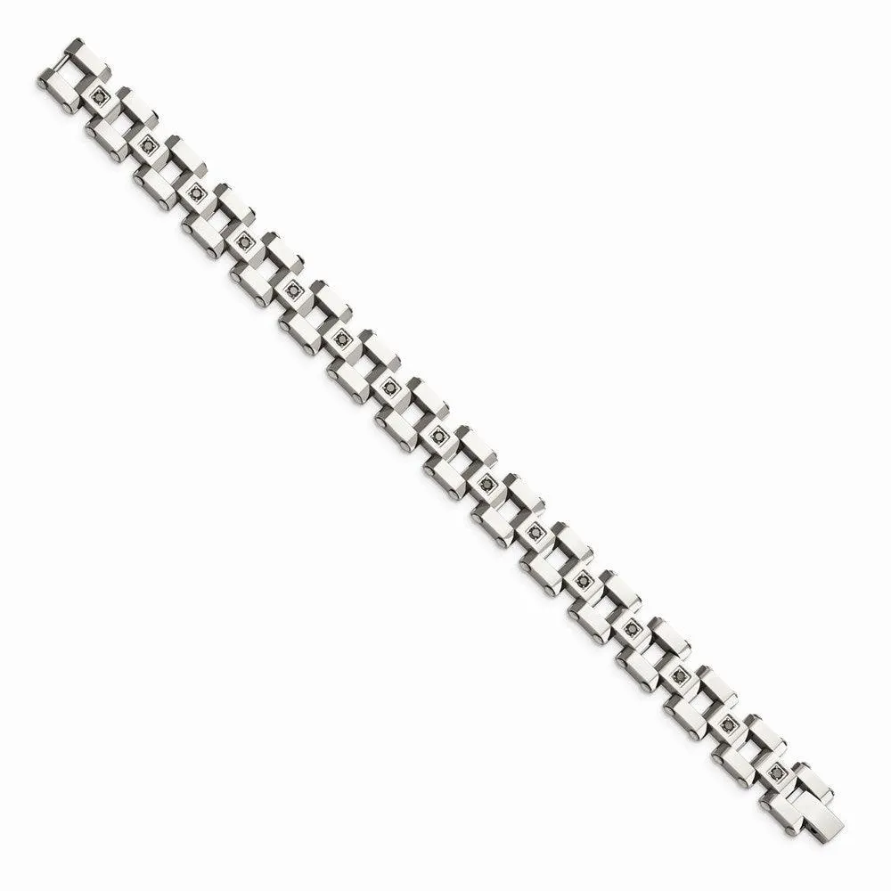 Chisel Jewelry Stainless Steel Polished & Black Diamonds 8.5in Bracelet