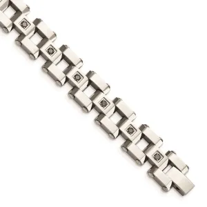 Chisel Jewelry Stainless Steel Polished & Black Diamonds 8.5in Bracelet