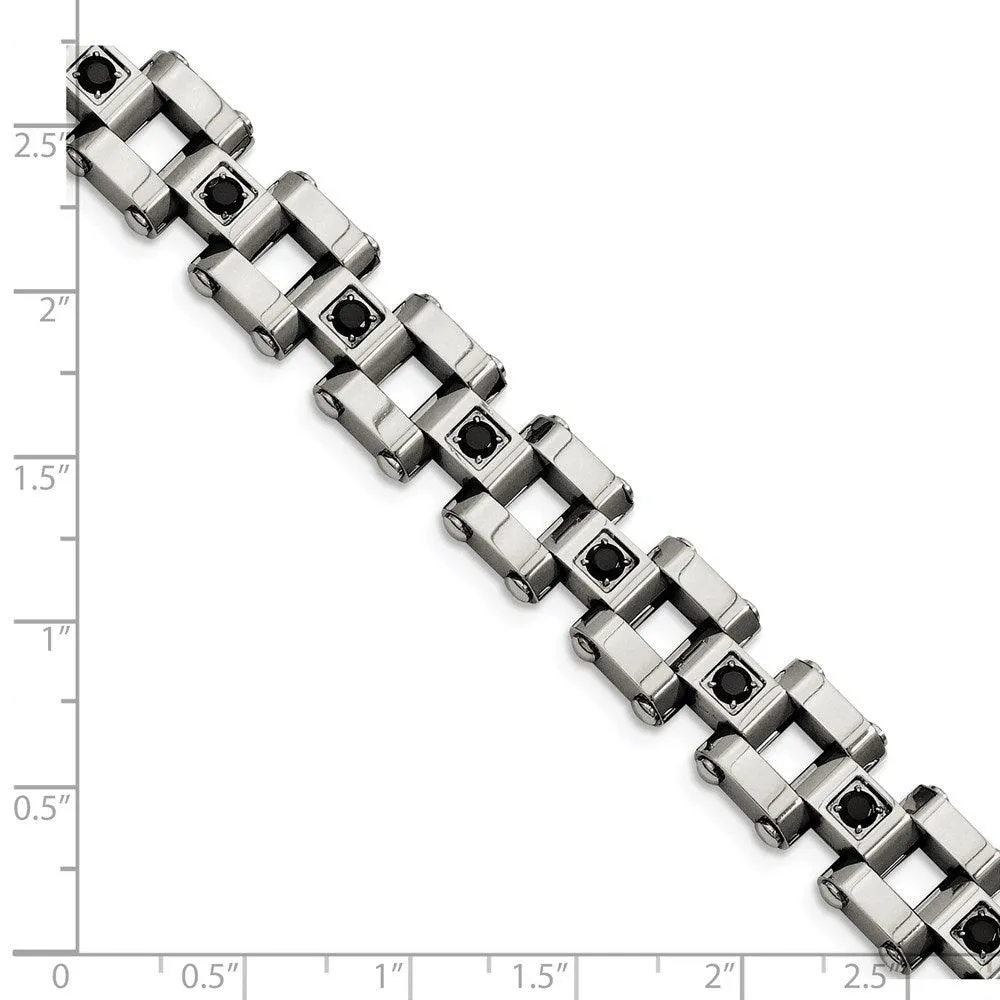 Chisel Jewelry Stainless Steel Polished & Black Diamonds 8.5in Bracelet