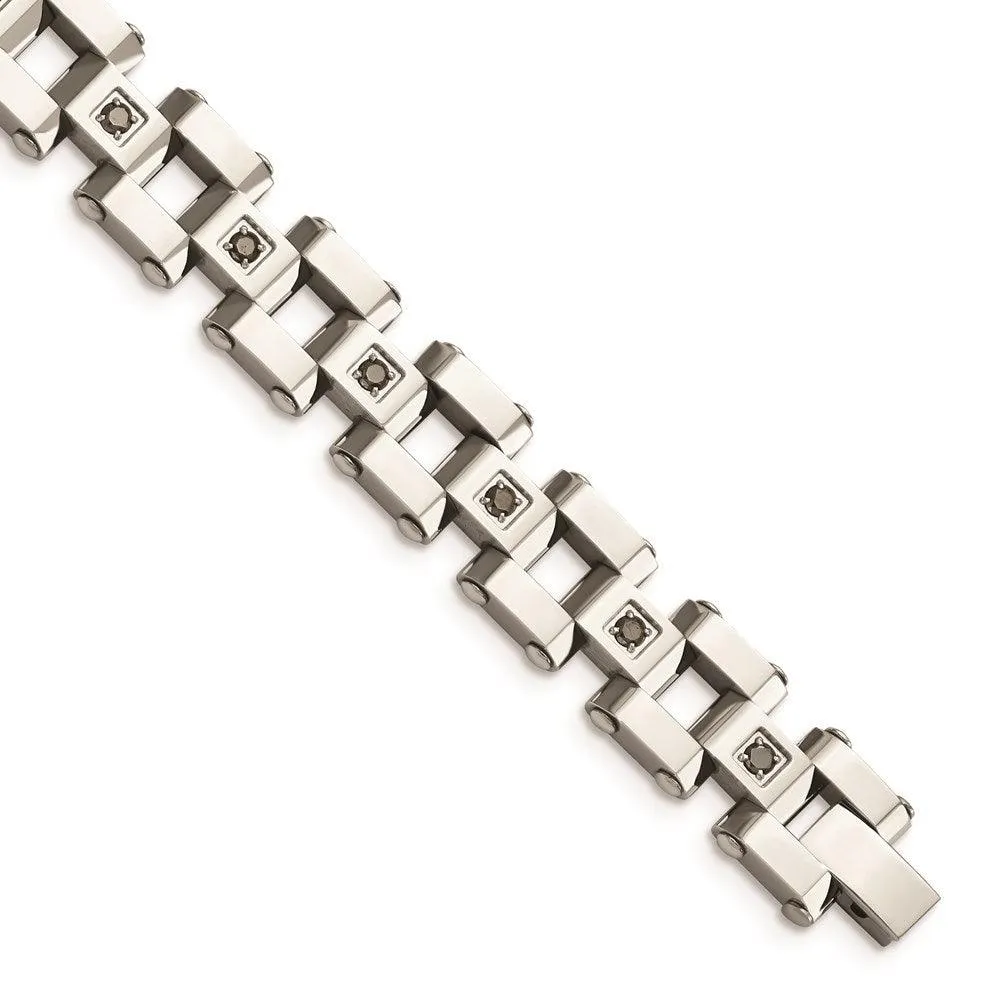 Chisel Jewelry Stainless Steel Polished & Black Diamonds 8.5in Bracelet