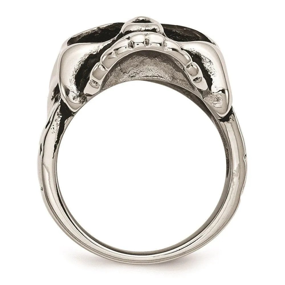 Chisel Jewelry Stainless Steel Polished and Antiqued Skull Ring