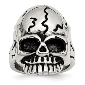 Chisel Jewelry Stainless Steel Polished and Antiqued Skull Ring