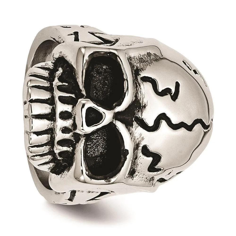 Chisel Jewelry Stainless Steel Polished and Antiqued Skull Ring