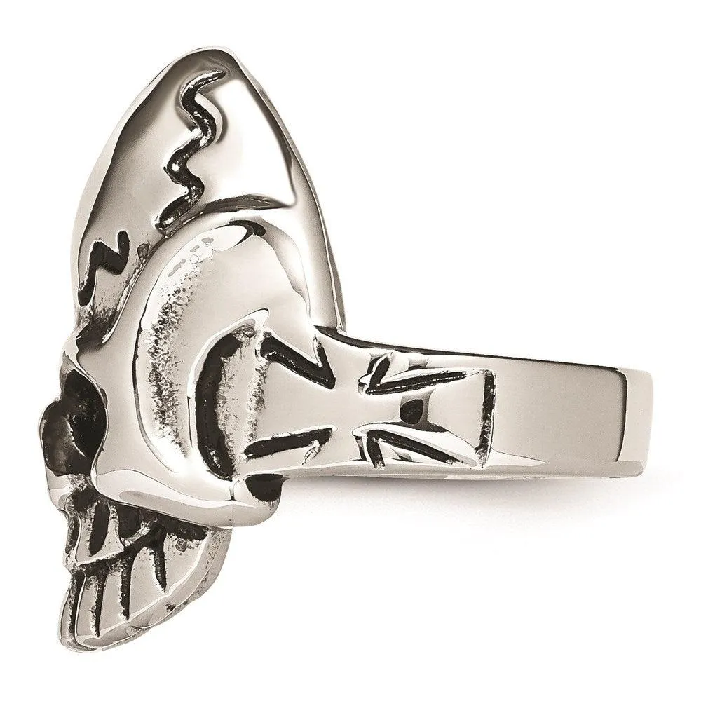 Chisel Jewelry Stainless Steel Polished and Antiqued Skull Ring