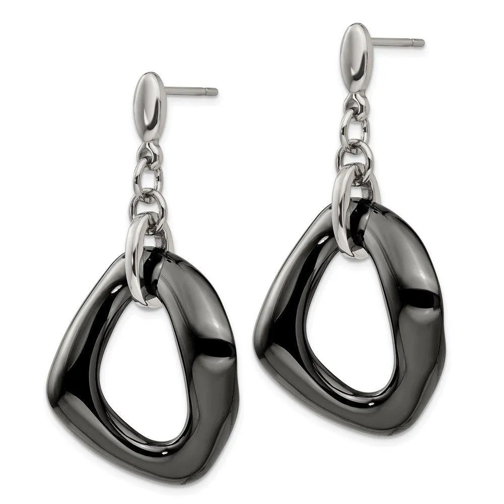 Chisel Jewelry Stainless Steel Polished Black Ceramic Post Dangle Earrings