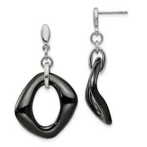 Chisel Jewelry Stainless Steel Polished Black Ceramic Post Dangle Earrings