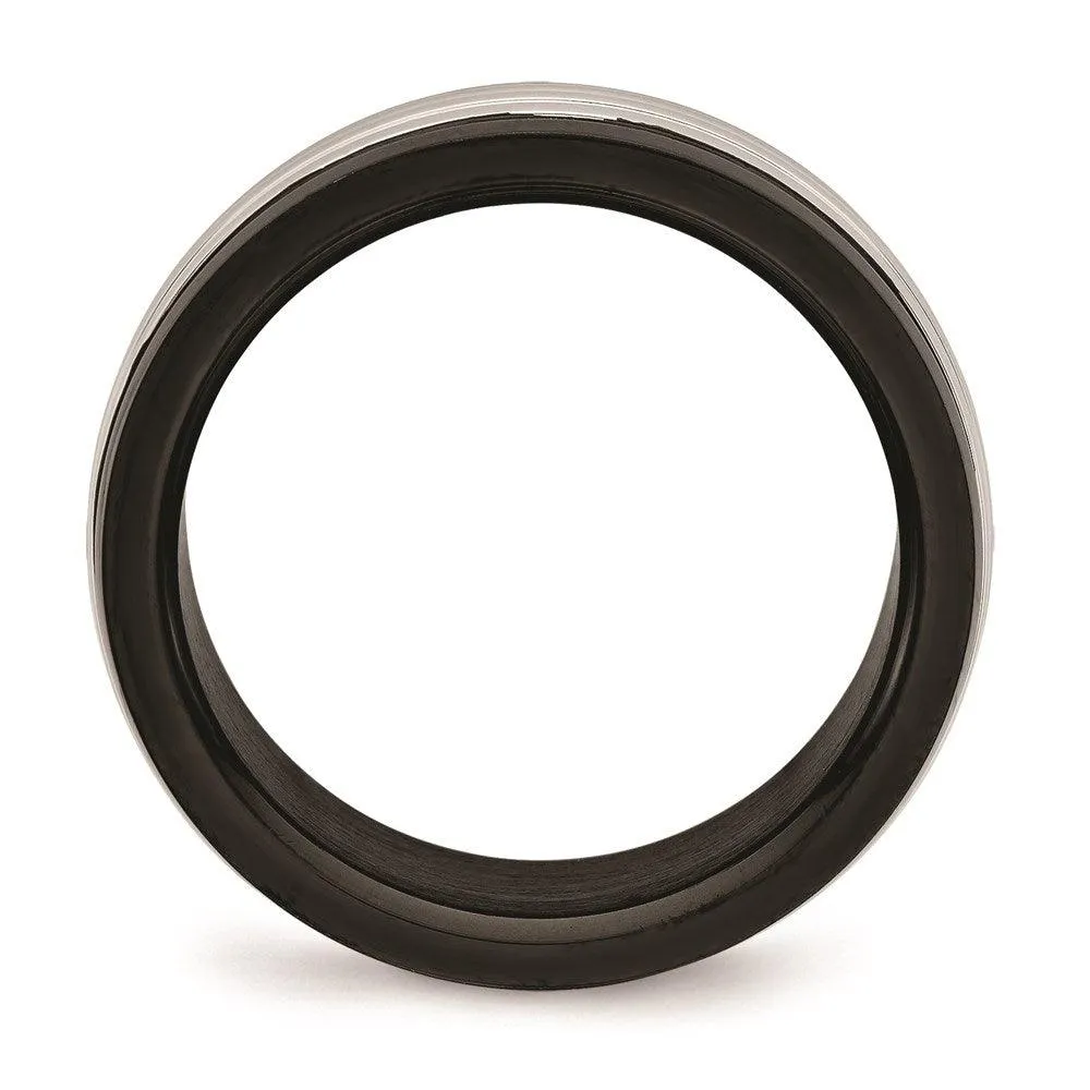 Chisel Jewelry Stainless Steel Polished Black IP Grooved Ring