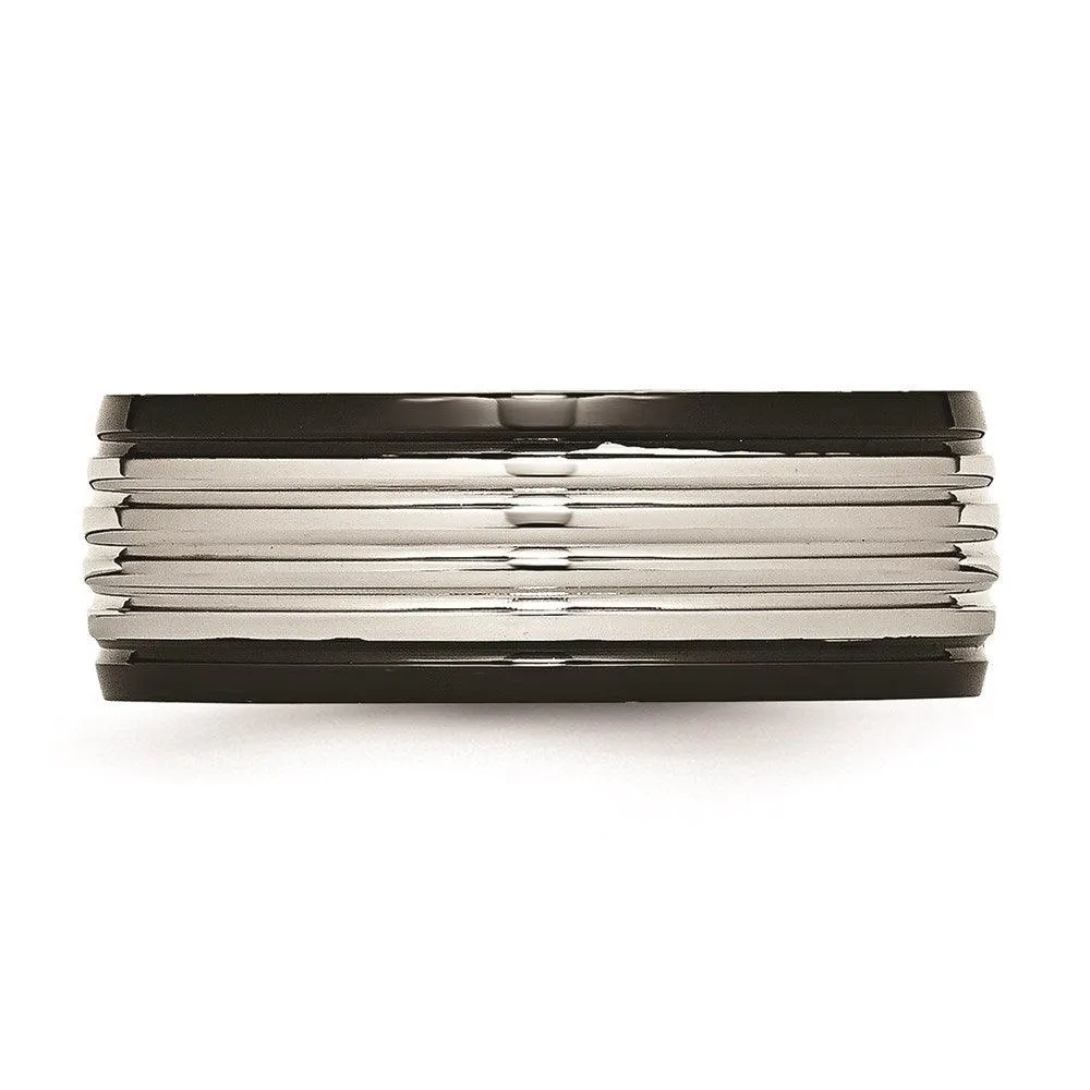 Chisel Jewelry Stainless Steel Polished Black IP Grooved Ring