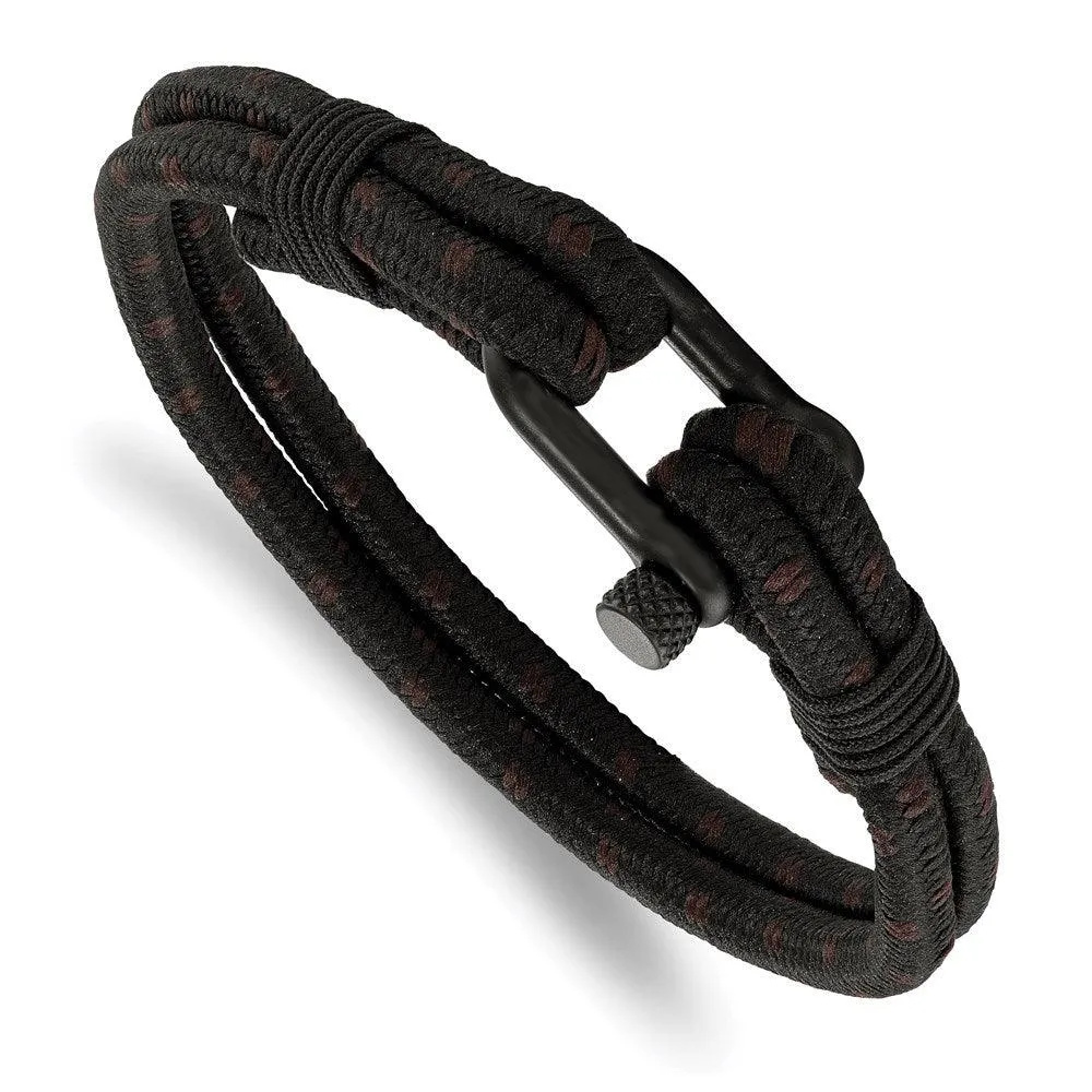 Chisel Jewelry Stainless Steel Polished Black IP-plated Woven Nylon Cotton Bracelet