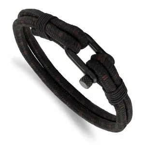 Chisel Jewelry Stainless Steel Polished Black IP-plated Woven Nylon Cotton Bracelet