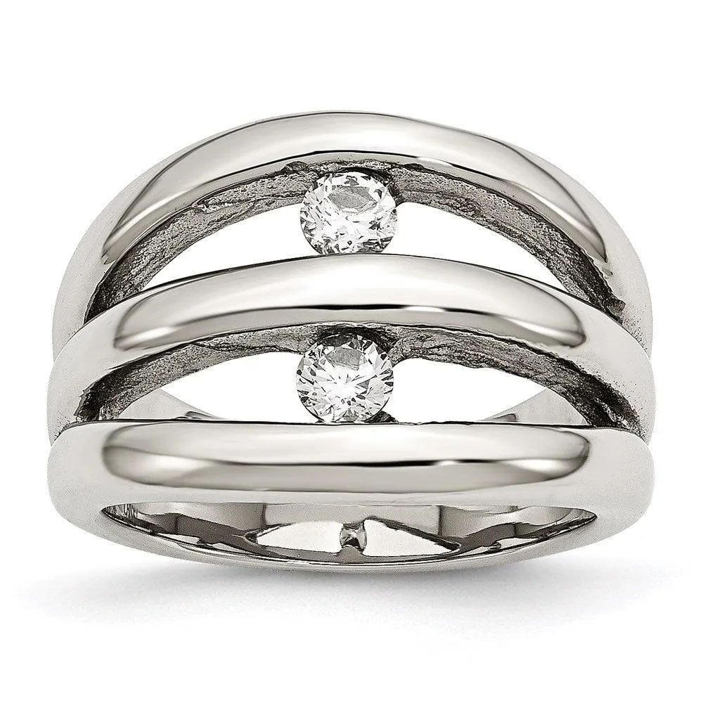 Chisel Jewelry Stainless Steel Polished CZ Ring
