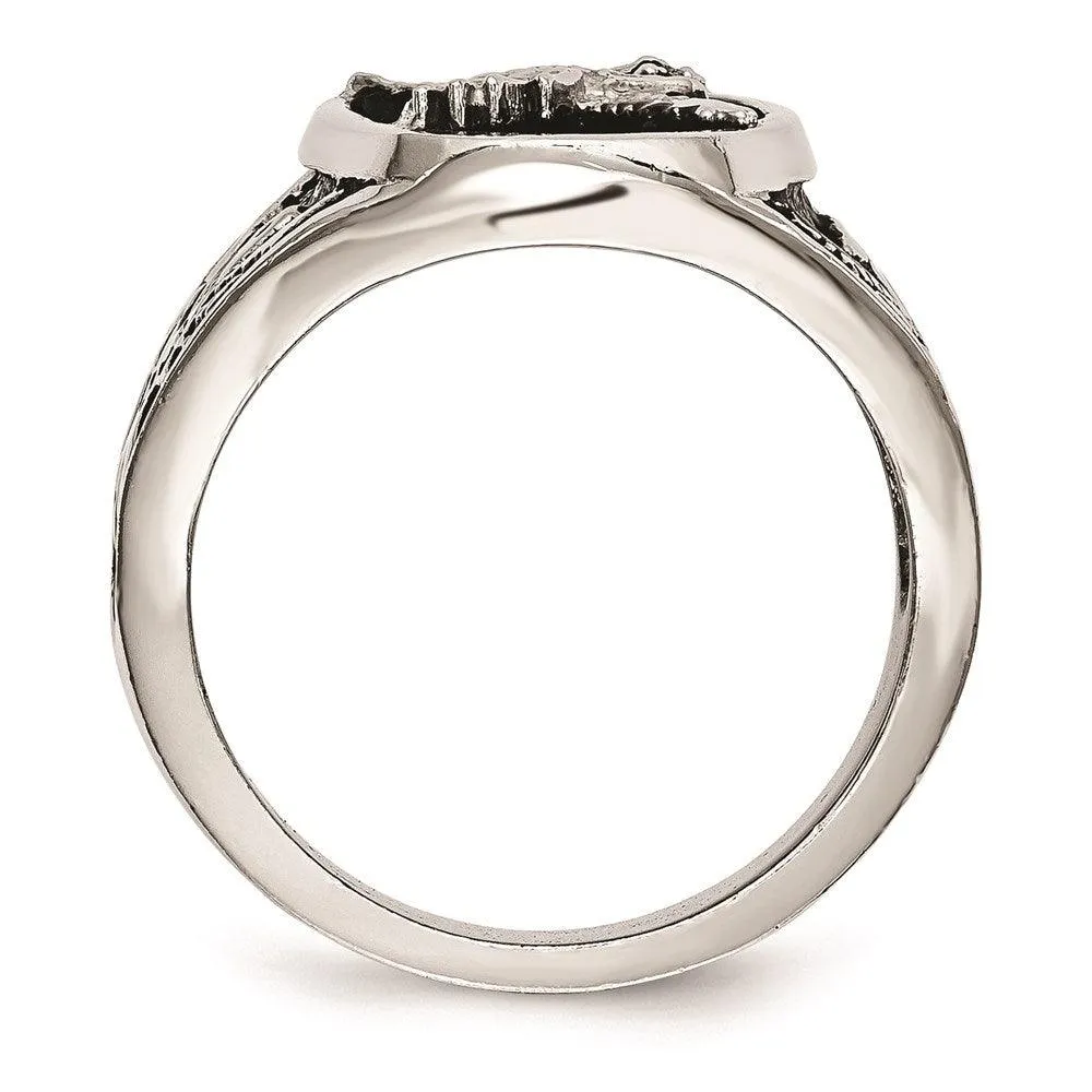 Chisel Jewelry Stainless Steel Polished Enameled Eagle Ring