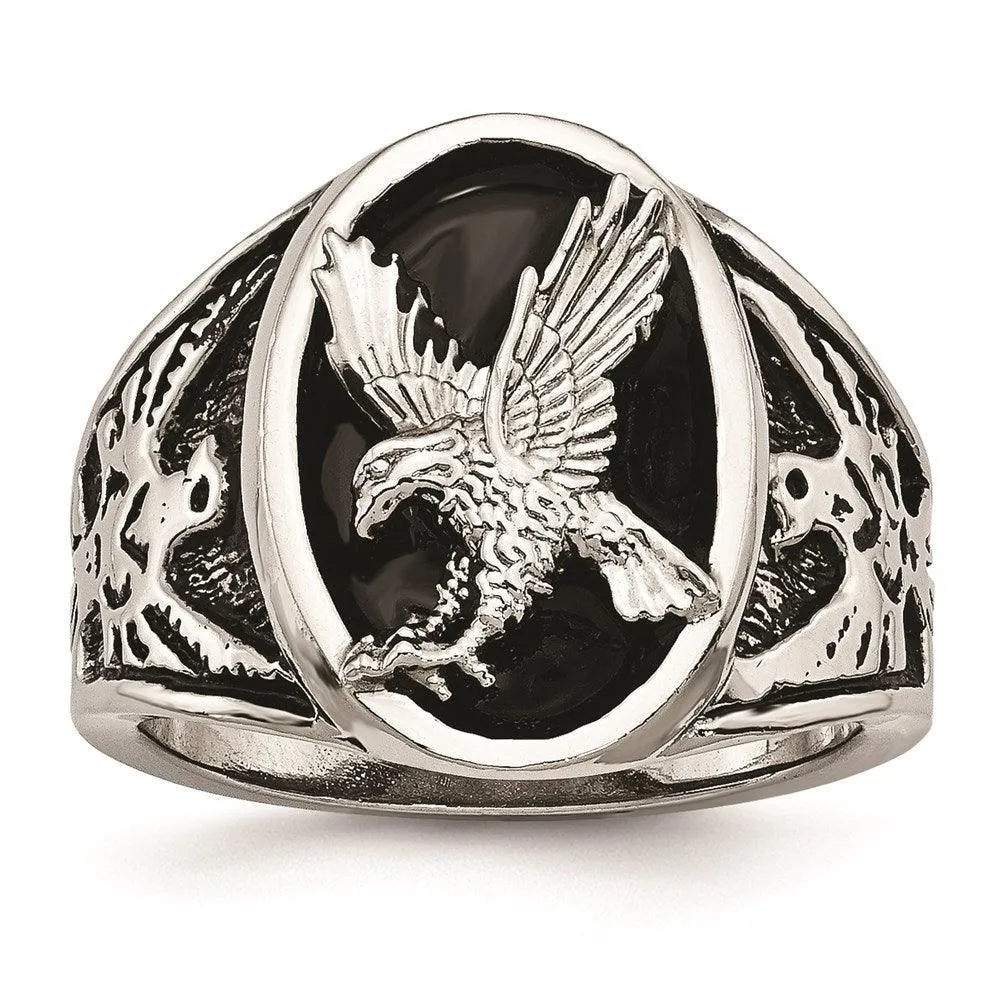 Chisel Jewelry Stainless Steel Polished Enameled Eagle Ring