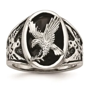 Chisel Jewelry Stainless Steel Polished Enameled Eagle Ring