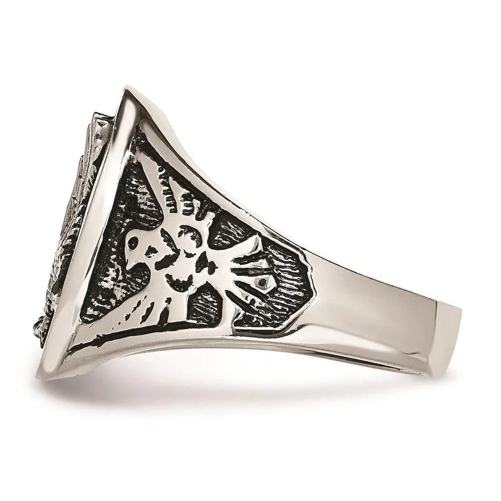 Chisel Jewelry Stainless Steel Polished Enameled Eagle Ring