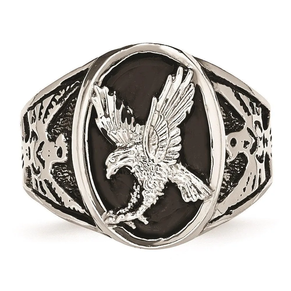 Chisel Jewelry Stainless Steel Polished Enameled Eagle Ring