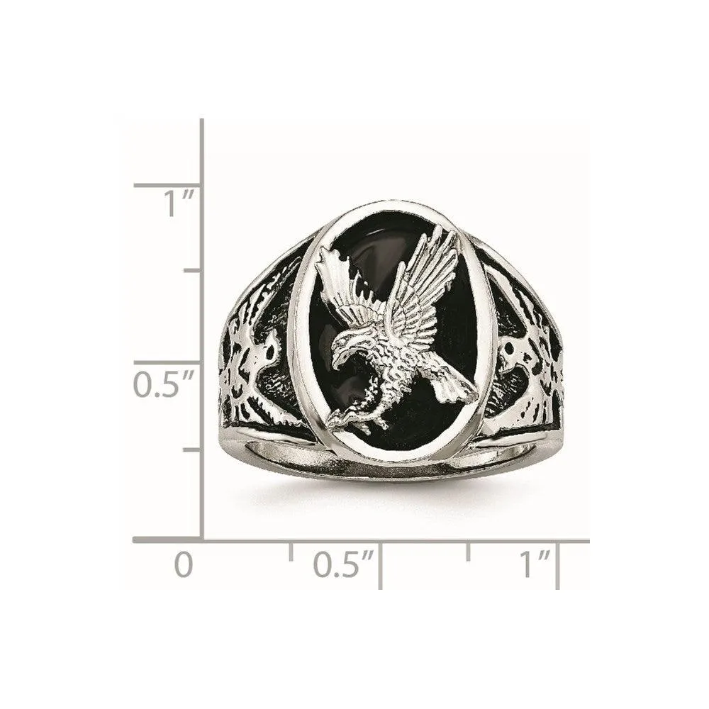 Chisel Jewelry Stainless Steel Polished Enameled Eagle Ring