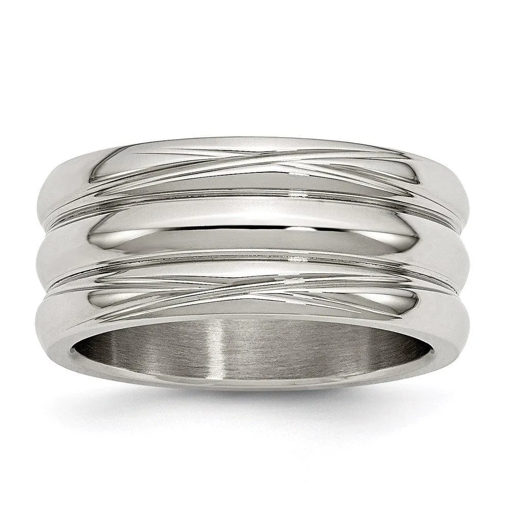 Chisel Jewelry Stainless Steel Polished Grooved Ring
